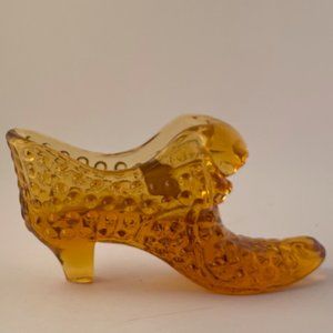 Vintage Fenton Amber Glass Hobnail Slipper